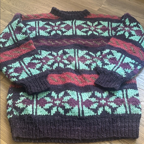 Nuevo Americana | Vintage 100% Wool Colourful Knit Grandpa Sweater Size L - Picture 2 of 12